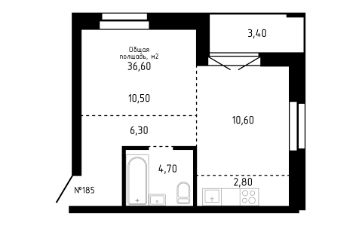 2-комн.кв., 37 м², этаж 10