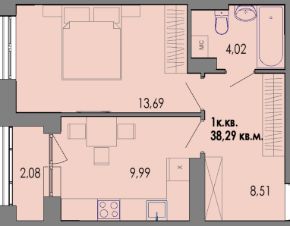 1-комн.кв., 38 м², этаж 1