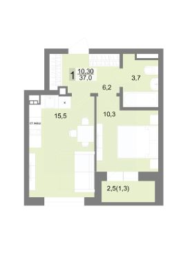 1-комн.кв., 37 м², этаж 2
