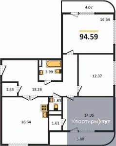 3-комн.кв., 95 м², этаж 5