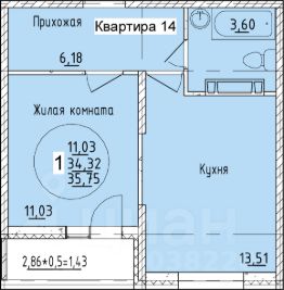 1-комн.кв., 36 м², этаж 3