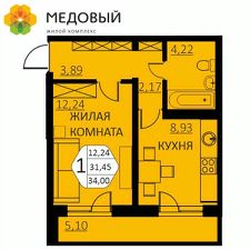 1-комн.кв., 34 м², этаж 3