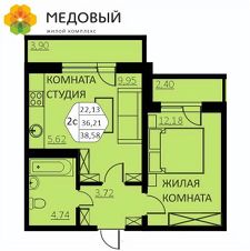 2-комн.кв., 39 м², этаж 5