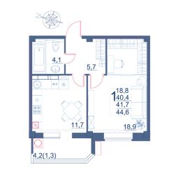 1-комн.кв., 45 м², этаж 2