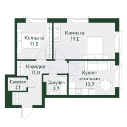 2-комн.кв., 60 м², этаж 6