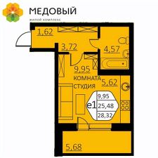 1-комн.кв., 28 м², этаж 9