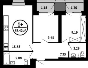 1-комн.кв., 55 м², этаж 4