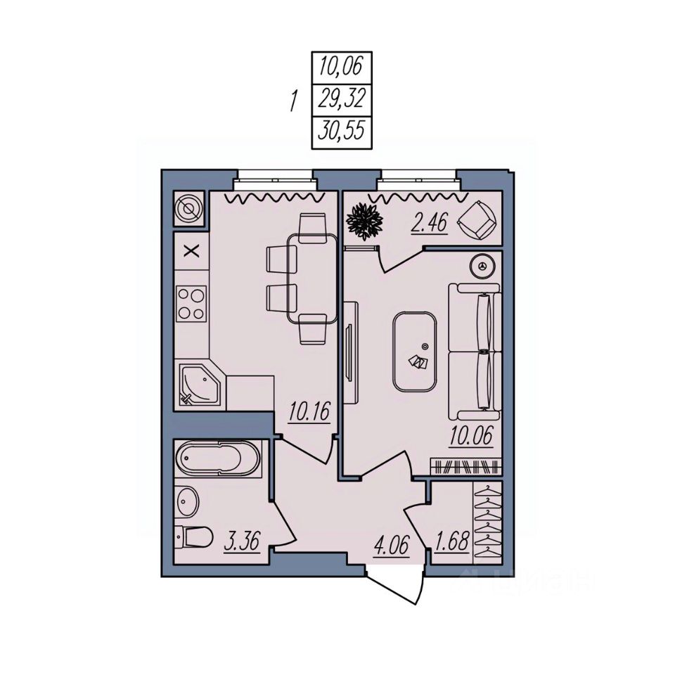 Продажа однокомнатной квартиры 30,6м² ул. Тракторостроителей, 21/3,  Волгоград, Волгоградская область - база ЦИАН, объявление 295205950