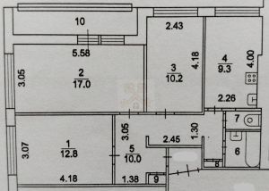 3-комн.кв., 64 м², этаж 2