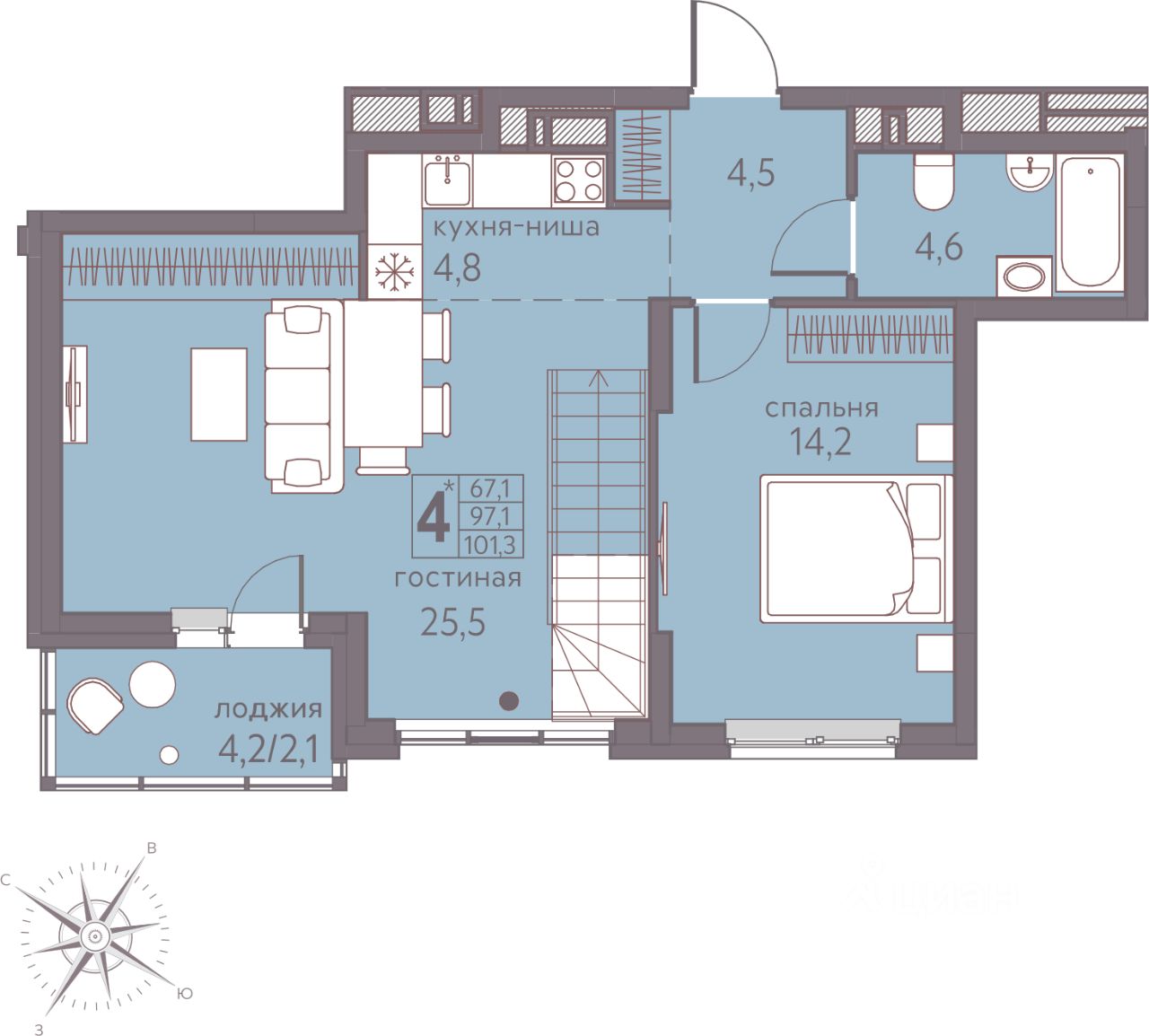 Продается4-комн.квартира,101,3м²