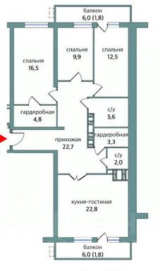 3-комн.кв., 105 м², этаж 14