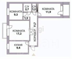 3-комн.кв., 87 м², этаж 6