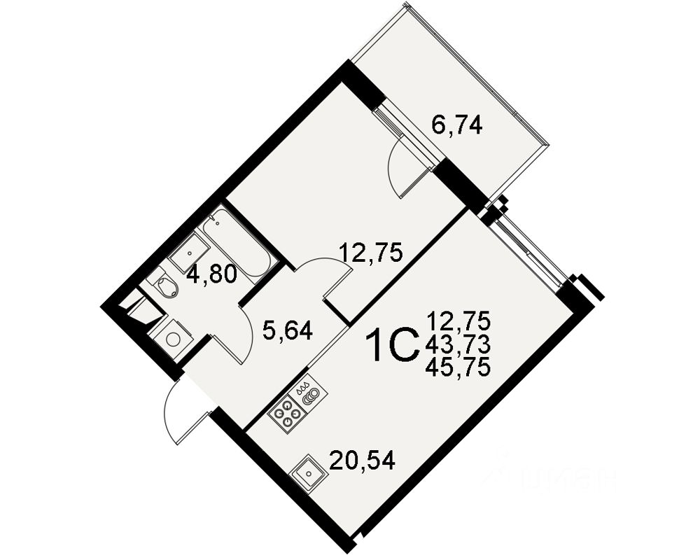 1-комн.кв., 45,8 м², 5/11 этаж