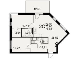 2-комн.кв., 77 м², этаж 1