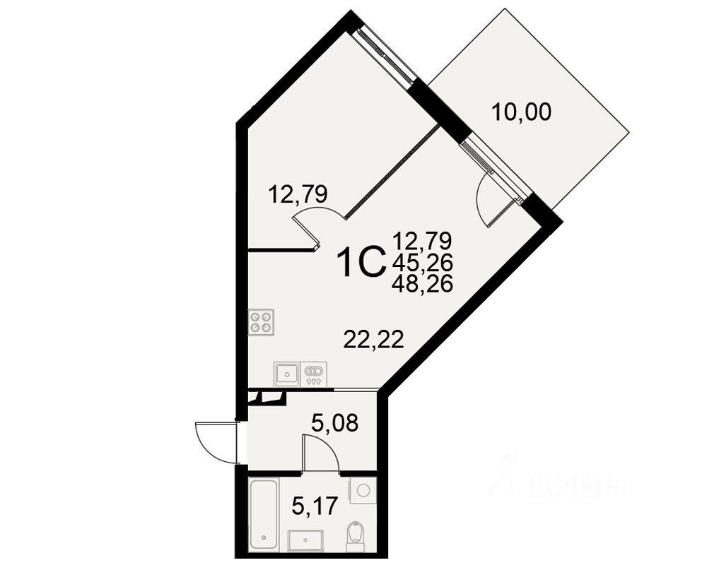 1-комн.кв., 48,3 м², 1/11 этаж