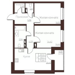 2-комн.кв., 71 м², этаж 1