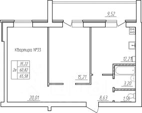 2-комн.кв., 66 м², этаж 1