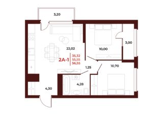 2-комн.кв., 57 м², этаж 15