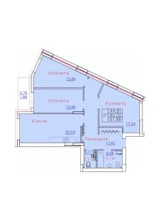 3-комн.кв., 90 м², этаж 2