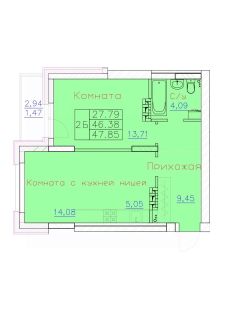 2-комн.кв., 48 м², этаж 4