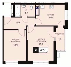 2-комн.кв., 50 м², этаж 10