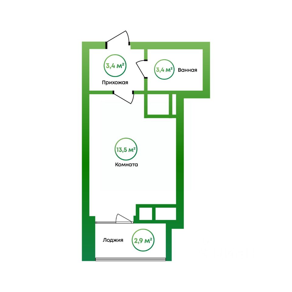 Продажа квартиры-студии 21,7м² ул. Калинина, 39/23, Астрахань, Астраханская  область - база ЦИАН, объявление 286633279