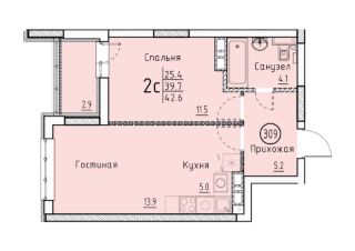 2-комн.кв., 43 м², этаж 2