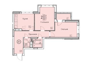 2-комн.кв., 55 м², этаж 3