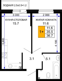 1-комн.кв., 37 м², этаж 15