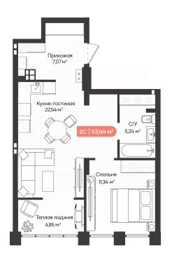 2-комн.кв., 51 м², этаж 5