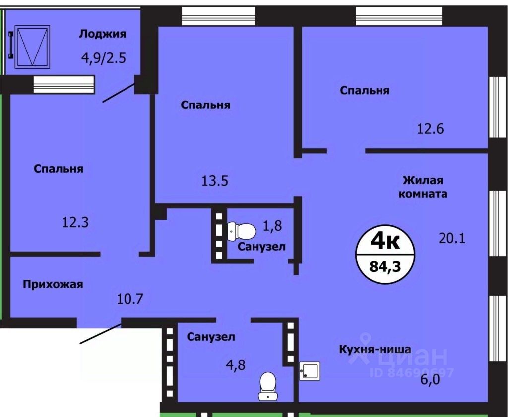 Купить 4-комнатную квартиру на улице Лесников в городе Красноярск, продажа  четырехкомнатных квартир во вторичке и первичке на Циан. Найдено 6  объявлений