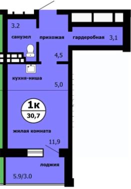 студия, 31 м², этаж 2