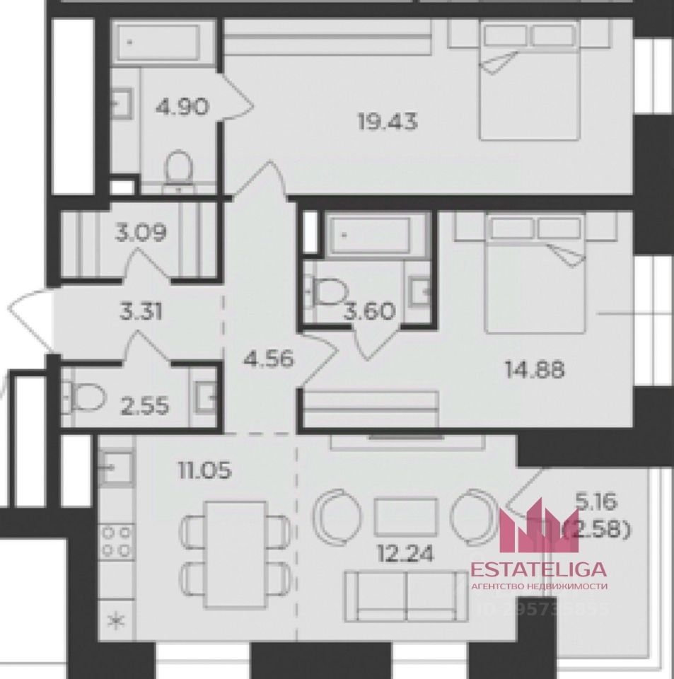 Продажа трехкомнатной квартиры 82,2м² Симоновская наб., Москва, м.  Автозаводская - база ЦИАН, объявление 295735855