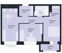 2-комн.кв., 56 м², этаж 2