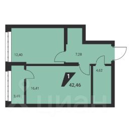 1-комн.кв., 42 м², этаж 18