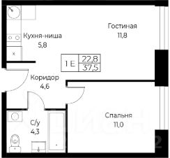 1-комн.апарт., 38 м², этаж 21