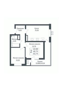 2-комн.кв., 54 м², этаж 7