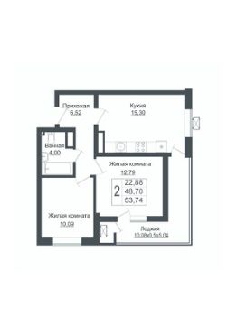 2-комн.кв., 54 м², этаж 13