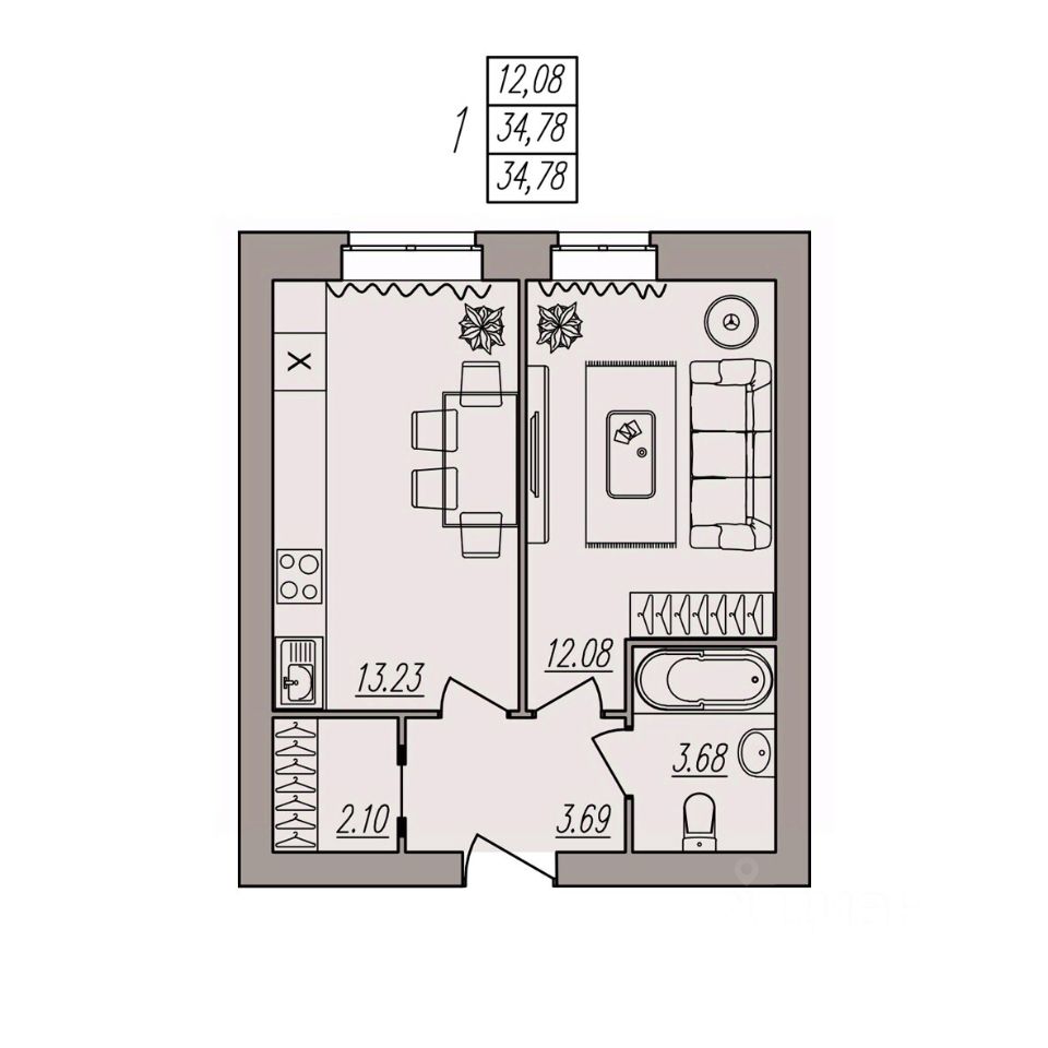 Продажа однокомнатной квартиры 34,8м² Волгоград, Волгоградская область,  Герои жилой комплекс - база ЦИАН, объявление 295846489