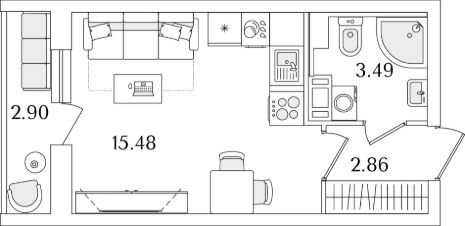 студия, 23 м², этаж 5