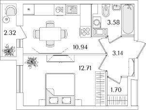 1-комн.кв., 33 м², этаж 3