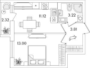 1-комн.кв., 32 м², этаж 9