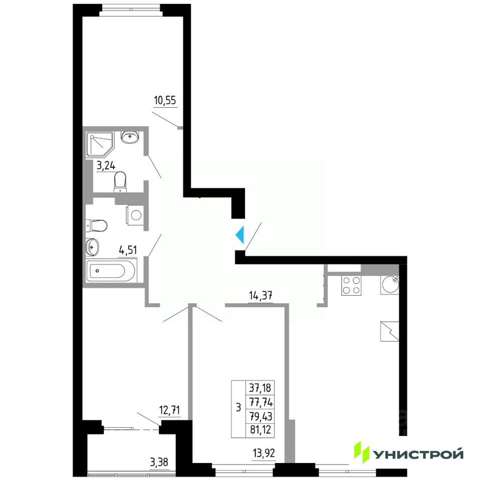 Продается3-комн.квартира,79,43м²