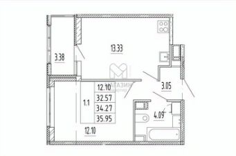 2-комн.кв., 34 м², этаж 10