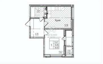 2-комн.кв., 37 м², этаж 3