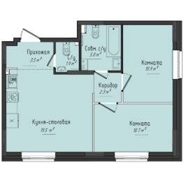 2-комн.кв., 54 м², этаж 1