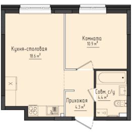 1-комн.кв., 38 м², этаж 1