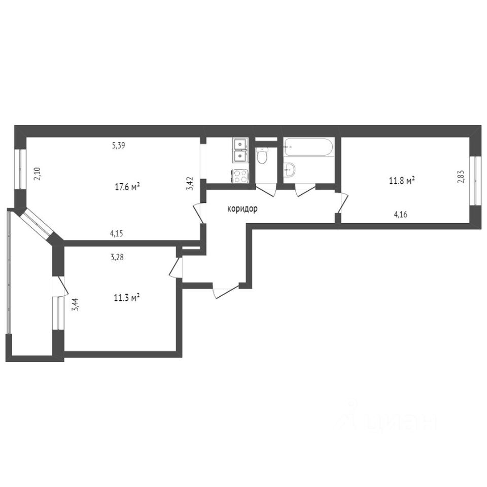 Продажа двухкомнатной квартиры 57,3м² ул. Зверева, 49, Надым,  Ямало-Ненецкий АО - база ЦИАН, объявление 291377518