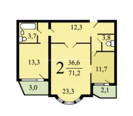 2-комн.кв., 71 м², этаж 15