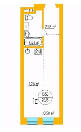 1-комн.апарт., 26 м², этаж 2